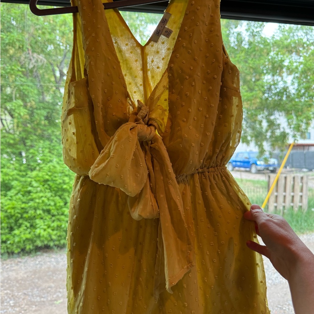 She + Sky Yellow Textured Jumpsuit